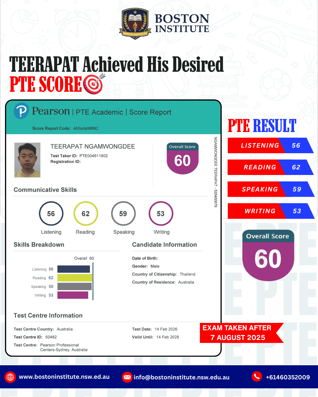Teerapat Ngamwongdee PTE Score Report