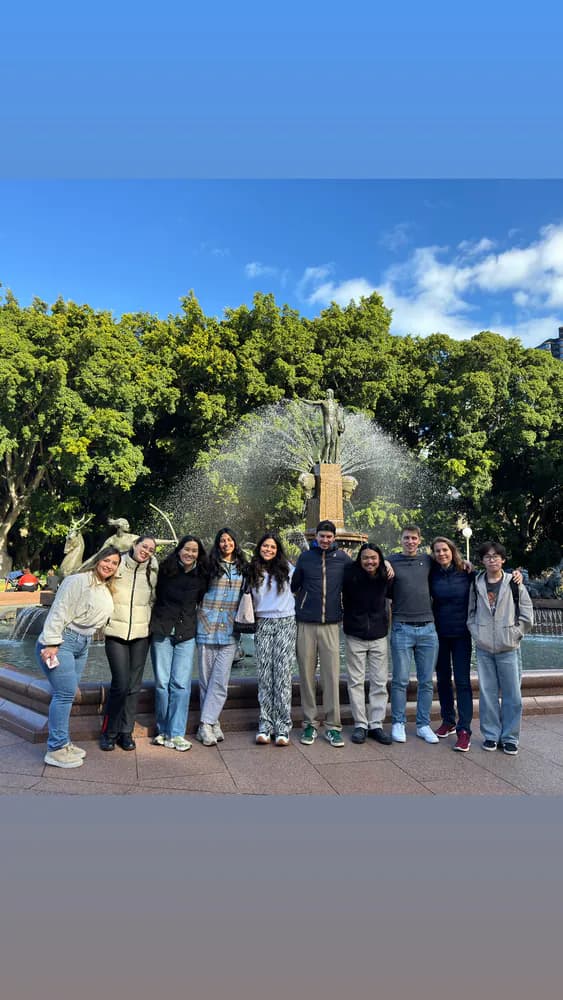 Excursion group photo Group of Boston Institute students posing together in a Sydney park