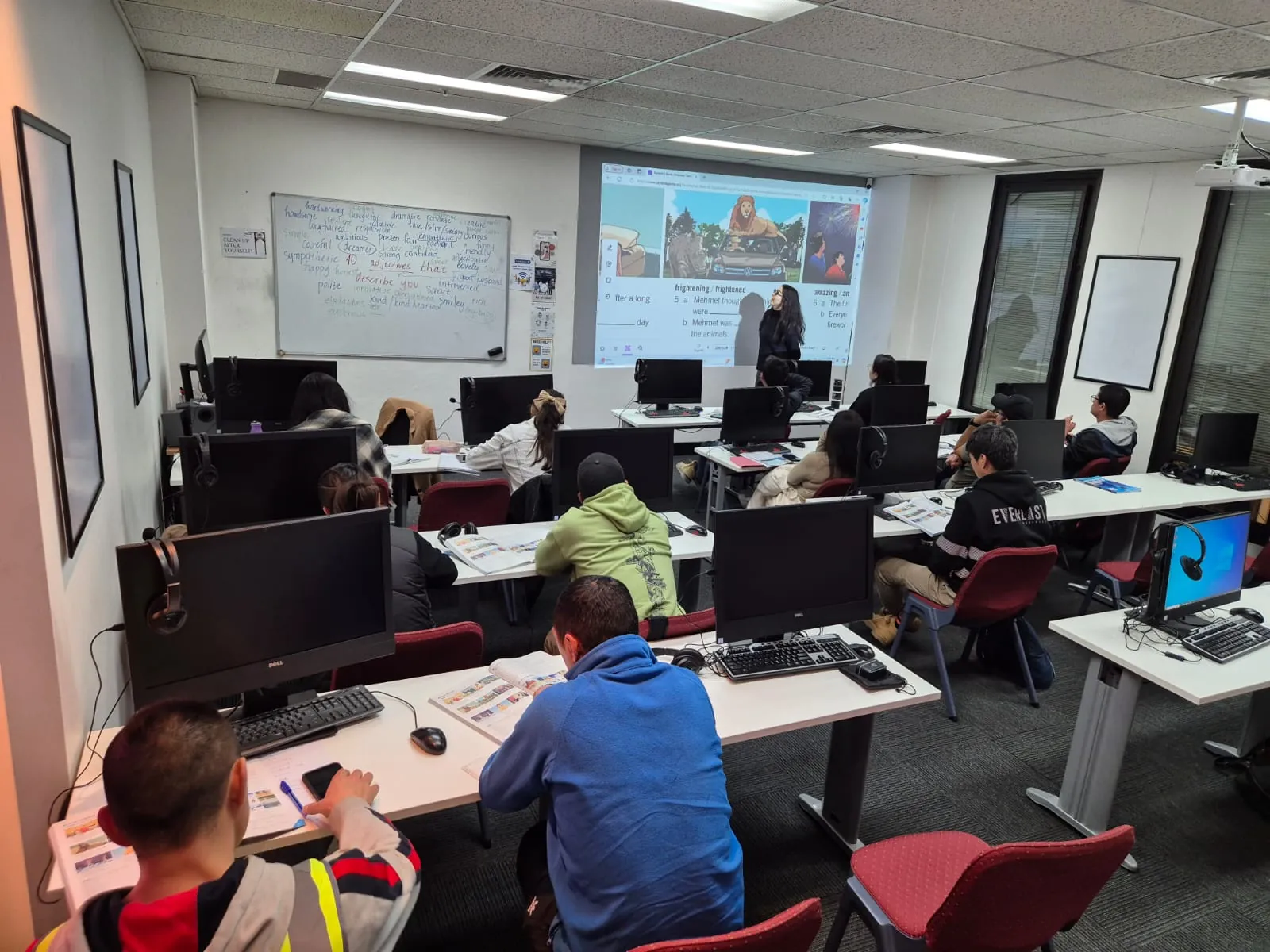 PTE computer lab, Boston Institute Sydney Students practising in the PTE computer lab at Boston Institute, Clarence Street, Sydney