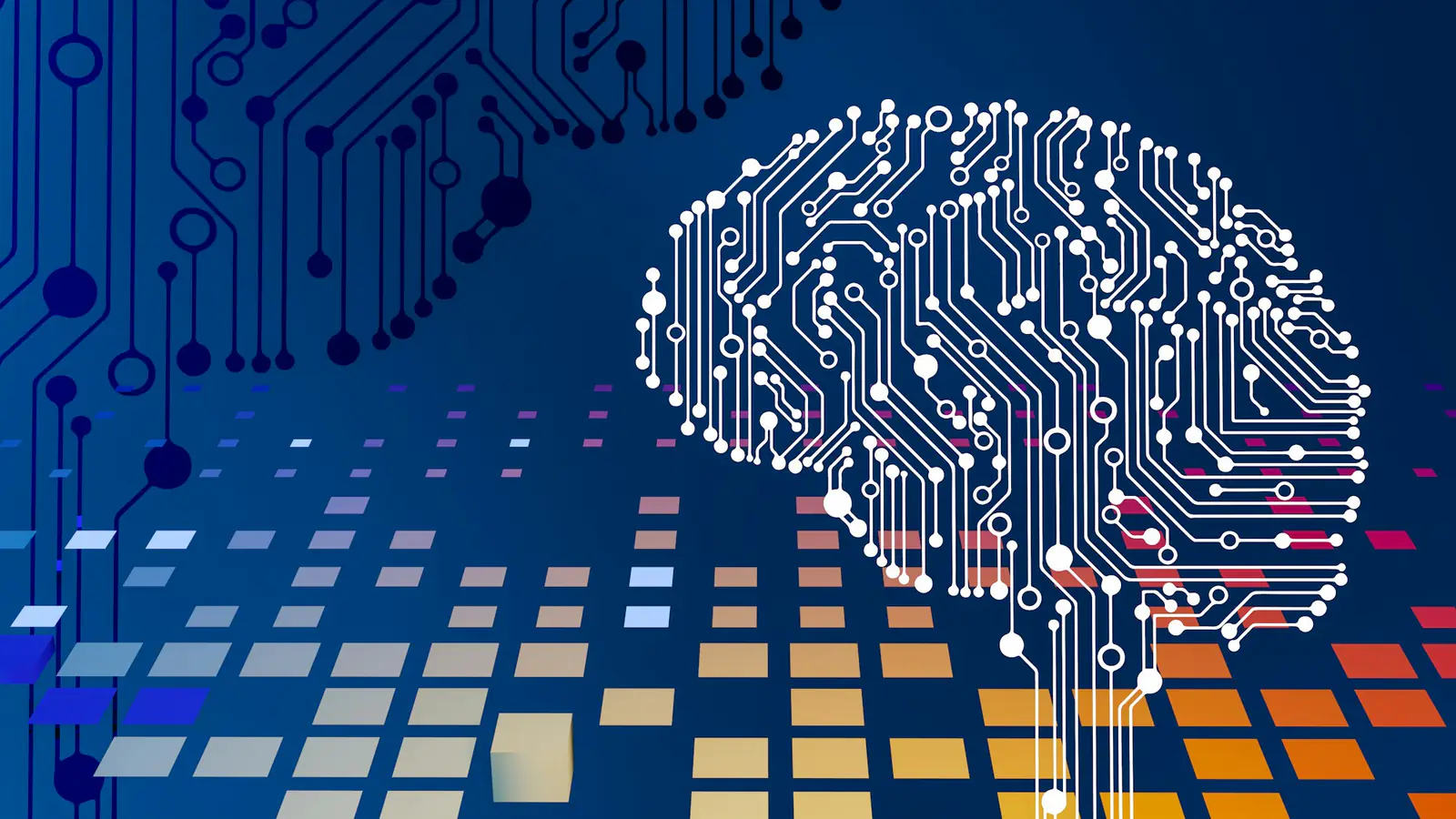 AI technology illustration Illustration of a circuit-board brain representing artificial intelligence