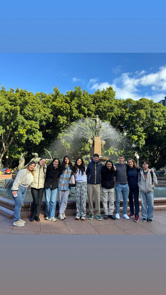 Excursion group photo Group of Boston Institute students posing together in a Sydney park